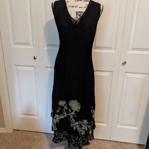 Layered Black & Green Floral V-Neck Tank Dress